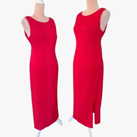 Vintage Red Sleeveless Open Back Midi Shift Dress Size 13/14 *fits like Large - Picture 14 of 14